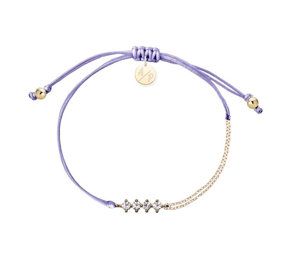 NEW ADRIANA PAPPAS women's cz crystal bar bracelet on colored cord in lavender